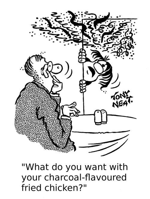 'What do you want with your charcoal-flavoured fried chicken?'