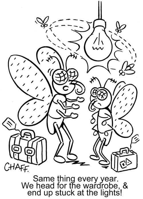 'Same thing every year. We head for the wardrobe and end up stuck at the lights!'