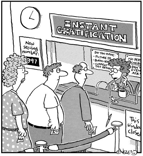 Instant Gratification service desk (with a long queue and delay)