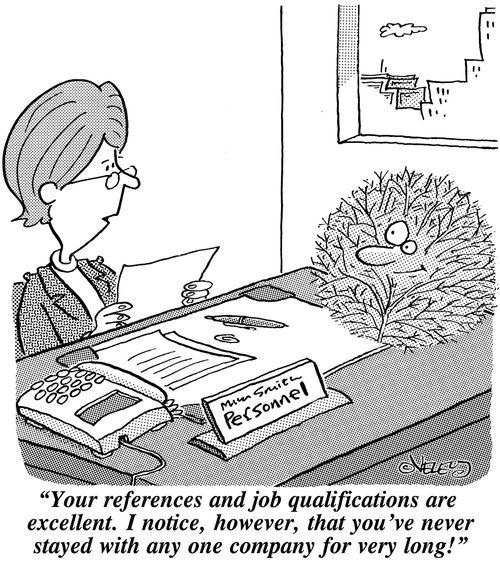 'Your references and job qualifications are excellent. I notice, however, that you've never stayed with any one company for very long!'