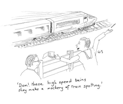'Dam! These high speed trains they make a mockery fo train spotting.'