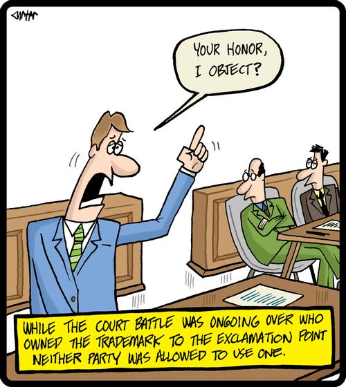 While the court battle was ongoing over who owned the trademark to the exclamation point neither party was allowed to use one.