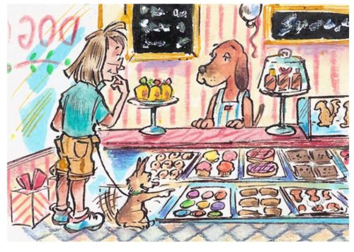 A dog at the bakery.