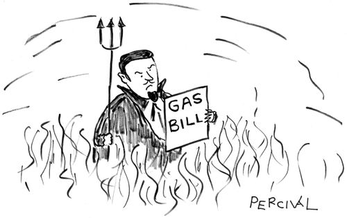 Devil upset with the cost of his gas utility bill.