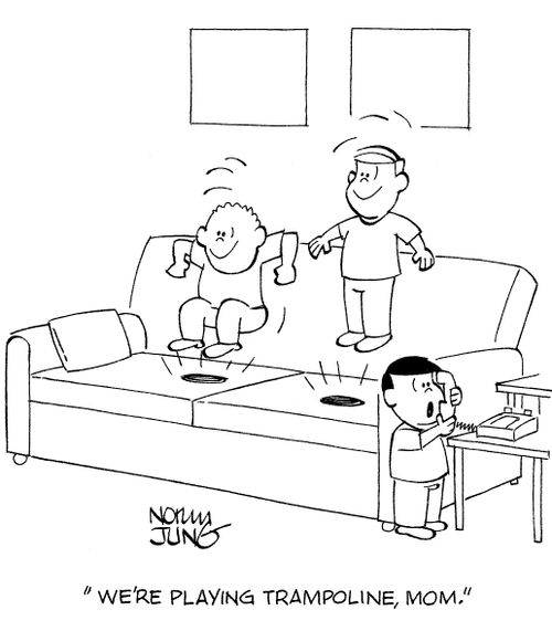 'We're playing trampoline, mom.'