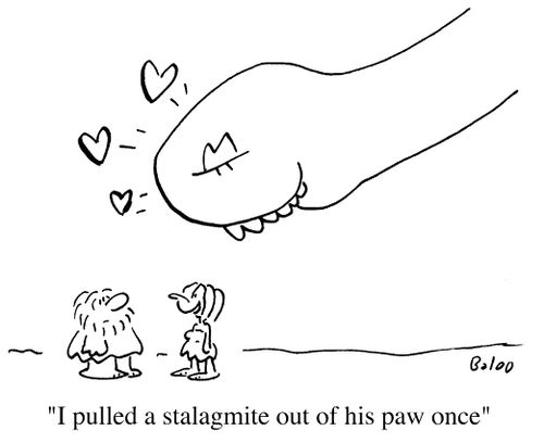I pulled a stalagmite out of his paw once