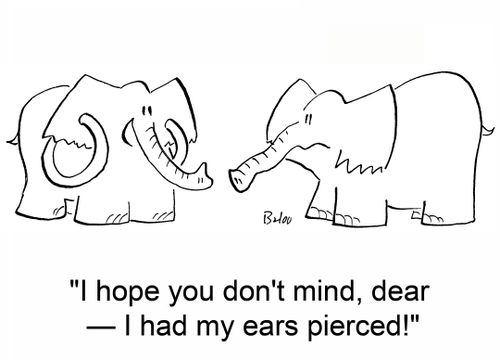 'I hope you don't mind, dear -- I had my ears pierced!'