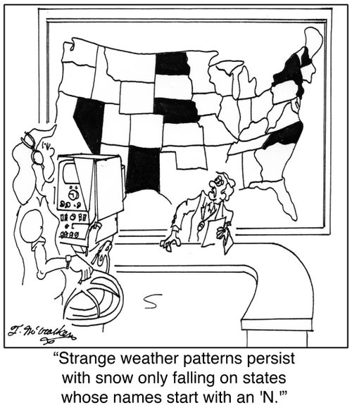 'Strange weather patterns persist with snow only falling on states whose names start with an 'N.''