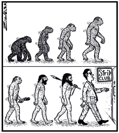 Man's evolution to the Strip club.