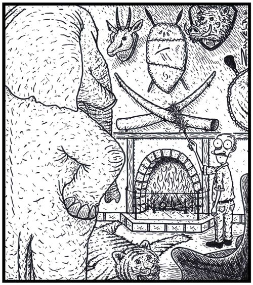 An angry Elephant has finally found the person who has his former Tusks. 