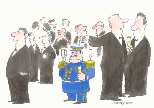 General's epaulettes used as drink stands at party.