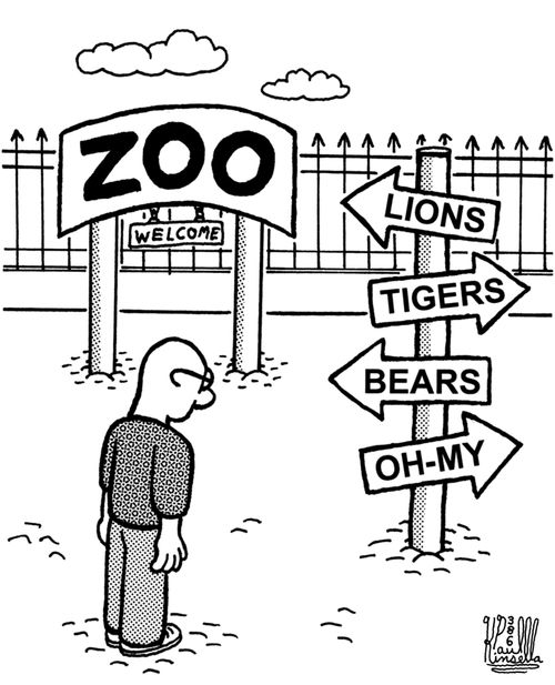 Sign Post at the Zoo Reads:'Lions, Tigers, Bears, and Oh-My.'