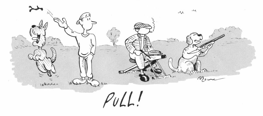 Posh man taking his dog clay pigeon shooting