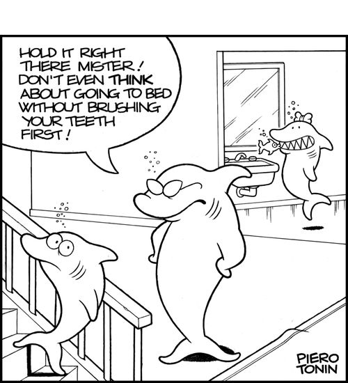 'Hold it right there mister! Don't even think about going to bed without brushing your teeth first!'