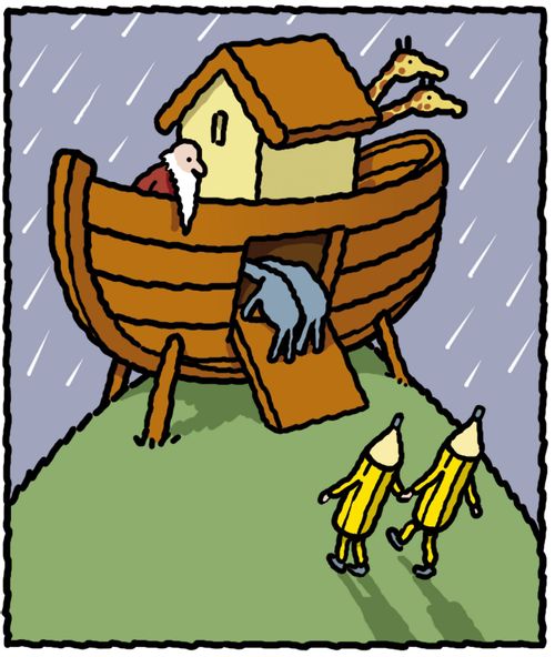 'Two pencils approach Noah's ark.'