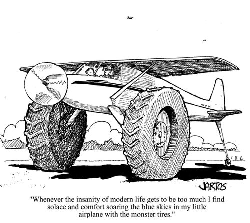 'Wehenver the insanity of modern life gets to be too much I find solace and comfort soaring the blue skies in my little airplane with the monster tires.'
