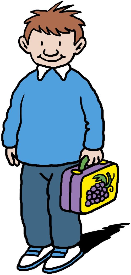 Schoolboy with lunch box.