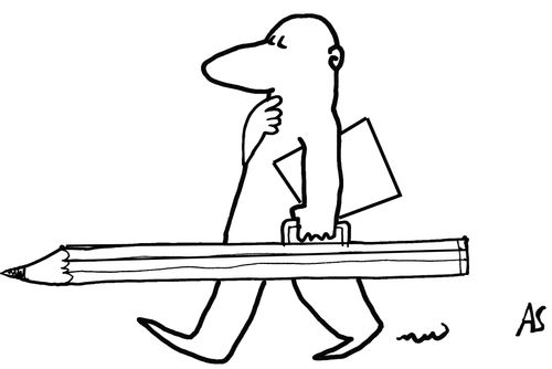 The cartoonists with a giant Pencil