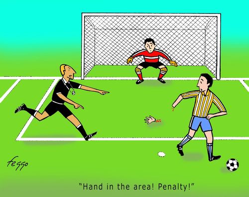 'Hand in the area, penalty!'