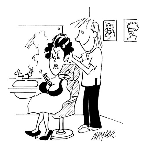 Hairdresser Keeps Comb Down Woman's Cleavage.