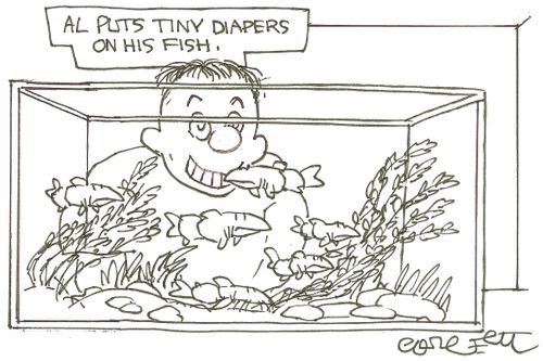 Al puts tiny diapers on his fish.