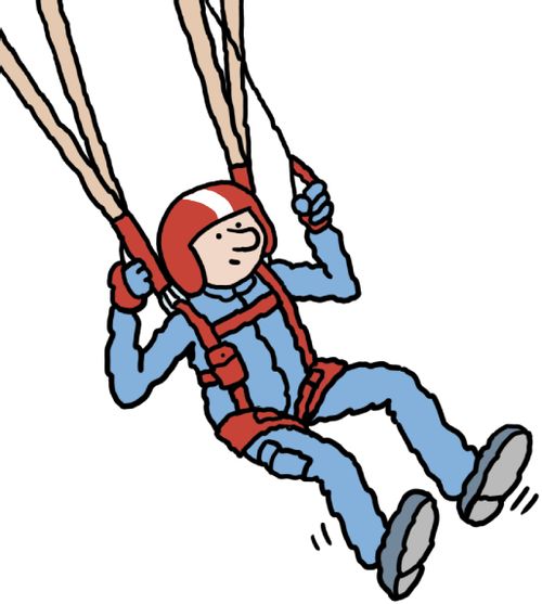 A parachutist floating in the air.