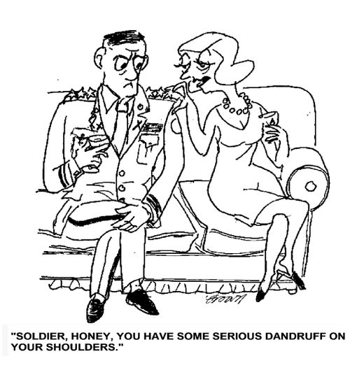 'Soldier, honey, you have some serious dandruff on your shoulders.'
