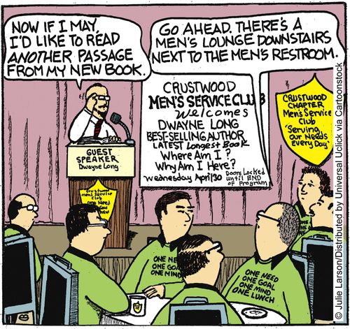 'Go ahead. There's a men's lounge downstairs next to the men's restroom.'