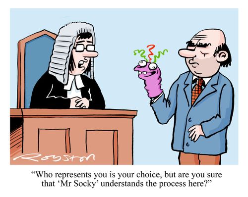 'Who represents you is your choice, but are you sure that 'Mr Socky' understands the process here?'