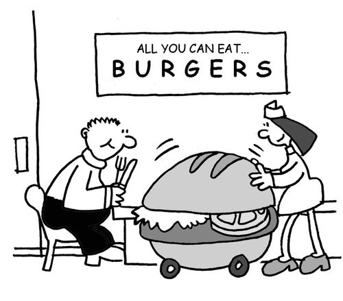 'All you can eat, burgers.'