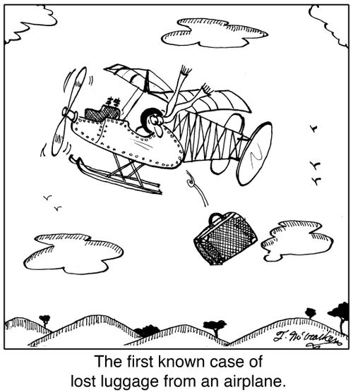 The first known case of lost luggage from an airplane.