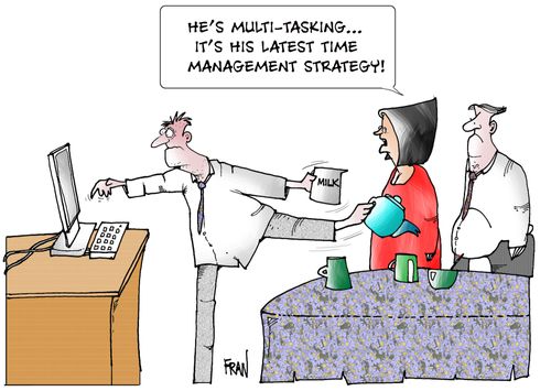 He's multi-tasking...It's his latest time management strategy.