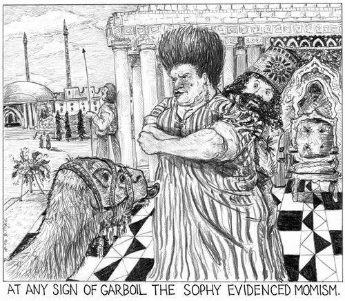 'At any sign of garboil, the sophy evidenced momism.'