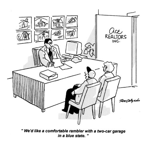 'We'd like a comfortable rambler with a two-car garage in a blue state.'