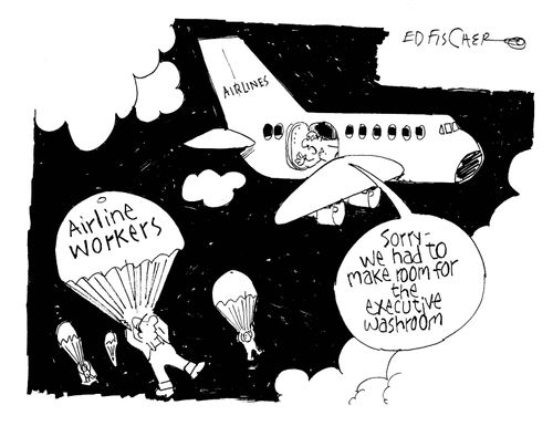 Airline workers being displaced for an executive washroom.