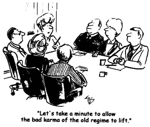 'Let's take a minute to allow the bad karma of the old regime to lift.'