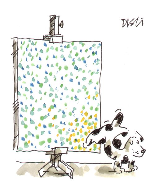 Dog urinating on a work of art.