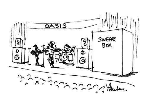 Oasis in concert with their swear box