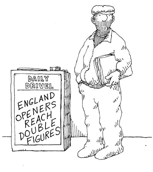 News stand sign 'England openers reach double figures'
