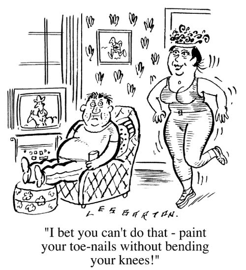 "I bet you can't do that- paint your toe-nails without bending your knees!2