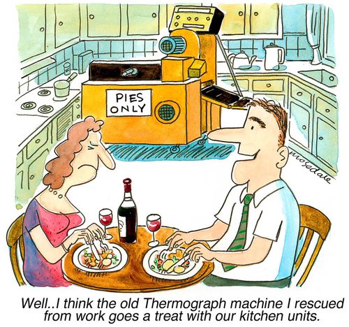 "Well..I think the old Thermograph machine I rescued from work goes a treat with our kitchen units."