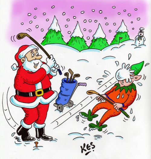 Santa Claus playing golf.