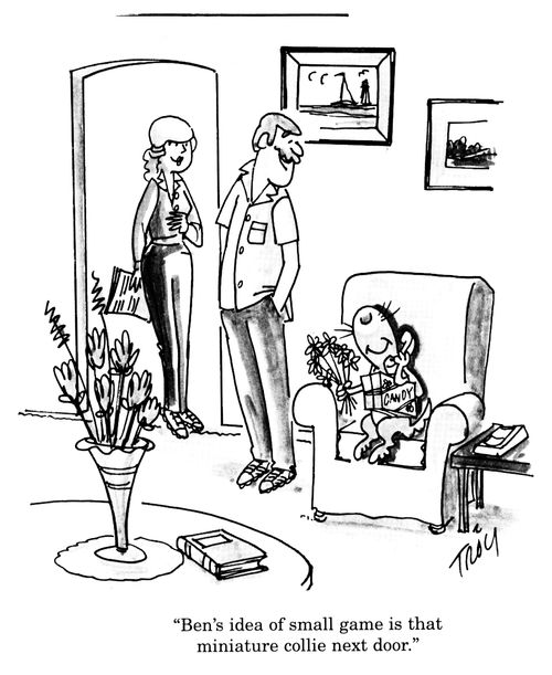'Ben's idea of small game is that miniature collie next door.'
