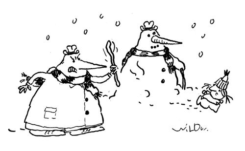 A father angry about a snowman made in his image.