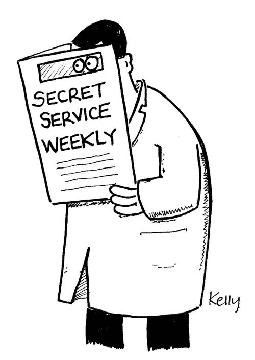 Spy reading secret service weekly.