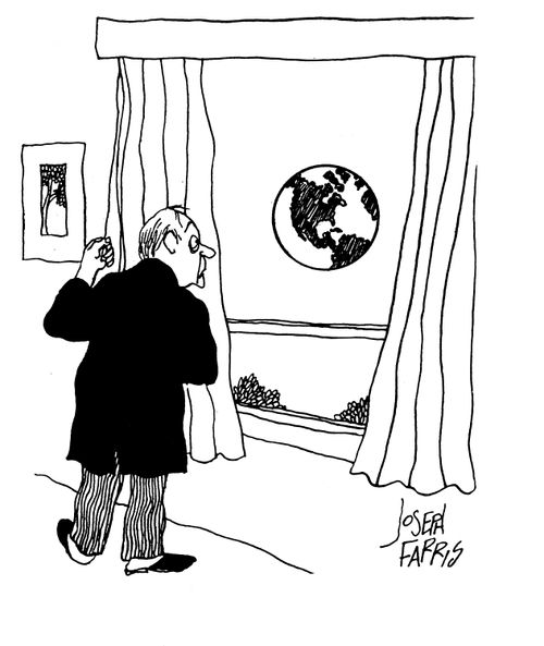 Man sees the earth from his window instead of the moon.