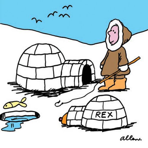 Eskimo has built a doghouse igloo.