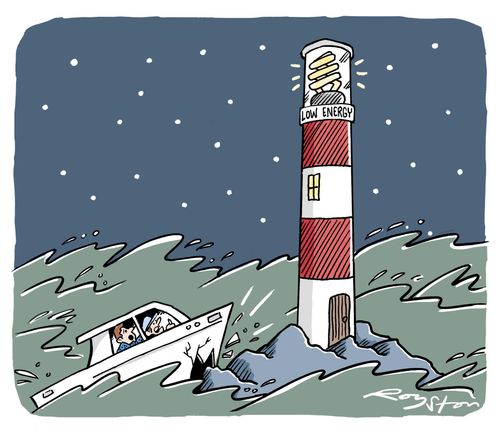 Boat hits rocks because of dim glow from low-energy lighthouse