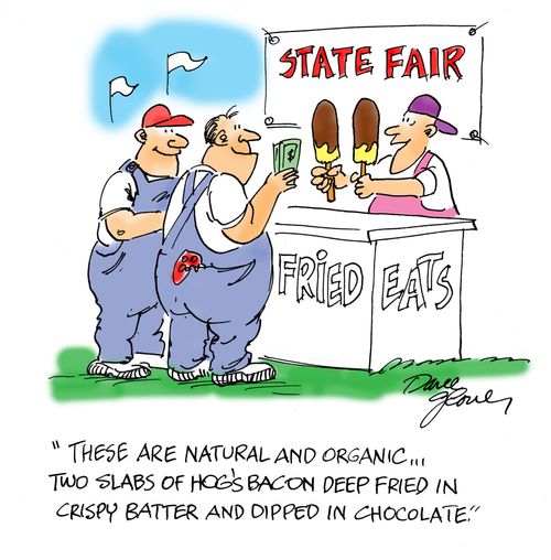 'These are natural and organic ... two slabs of hog's bacon deep fried in crispy batter and dipped in chocolate.'