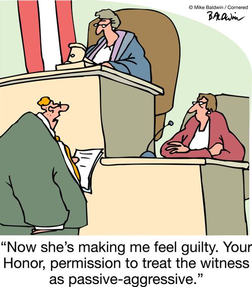 'Now she's making me feel guilty. Your Honor, permission to treat the witness as passive-aggressive.'